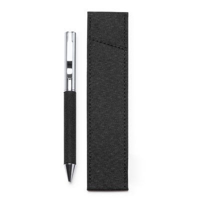Bolígrafo giratorio de metal y RPET en funda Negro Tinta Azul