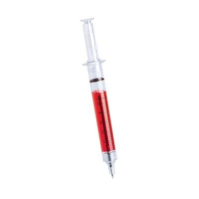 Bolígrafo jeringuilla de pulsador con líquido interior Rojo