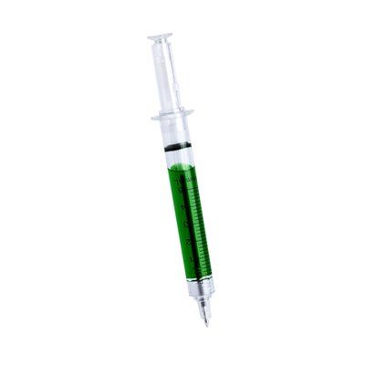 Bolígrafo jeringuilla de pulsador con líquido interior Verde