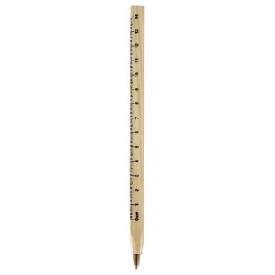 Bolígrafo madera cuadrado con regla de 14cm.
