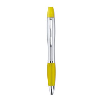 Bolígrafo y marcador 2 en 1 plateado con detalles a color Amarillo