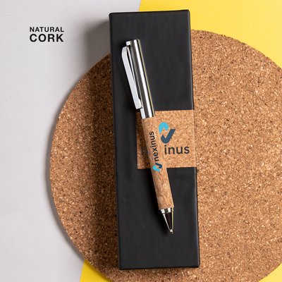 Bolígrafo de metal con corcho natural y estuche a juego