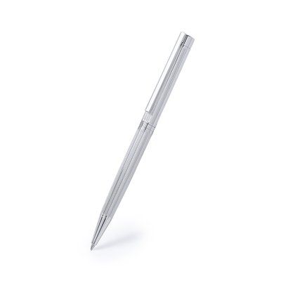 Bolígrafo metálico de diseño antideslizante con estuche Plateado