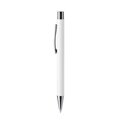 Bolígrafo metálico tacto suave ideal marcaje láser Blanco Tinta Azul