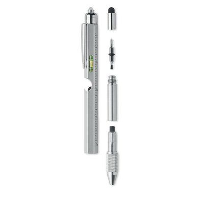 Bolígrafo Multifunción Inox con LED Plata Mate