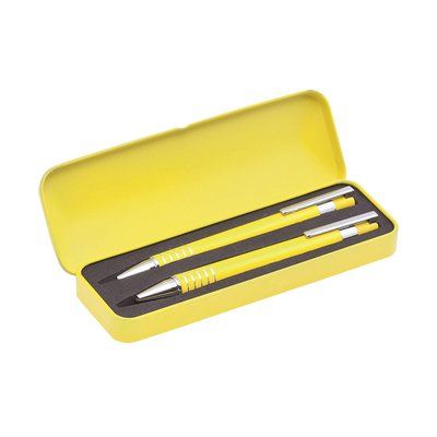 Bolígrafo y portaminas con estuche de metal a juego Amarillo