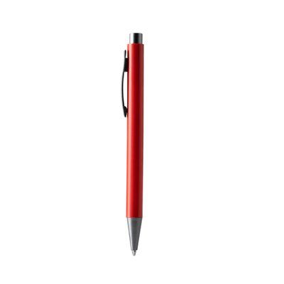 Bolígrafo pulsador de acabado metálico Rojo Tinta Azul
