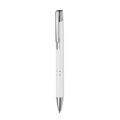 Bolígrafo Pulsador Aluminio Tinta Azul Blanco