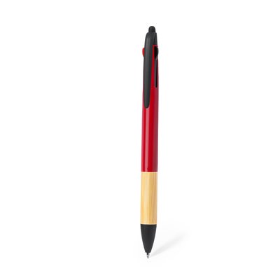 Bolígrafo Puntero ABS/Bambú 3 Tintas Roj