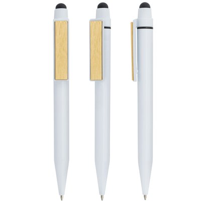 Bolígrafo con Puntero y Clip Bambú Blanco