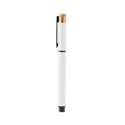 Bolígrafo roller con cuerpo de aluminio Blanco Tinta Azul