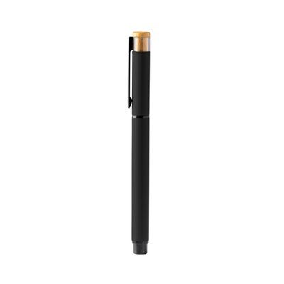 Bolígrafo roller con cuerpo de aluminio Negro Tinta Azul
