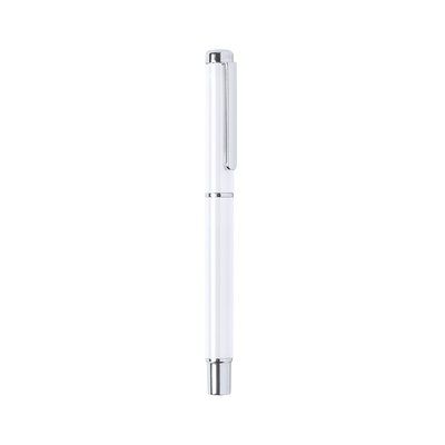 Bolígrafo roller metalizado con tapa Blanco