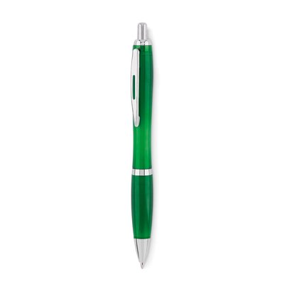 Bolígrafo RPET con Pulsador Verde Transparente
