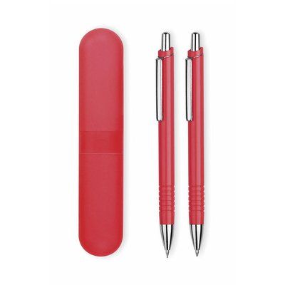 Bolígrafo y portaminas con estuche traslúcido a juego Rojo