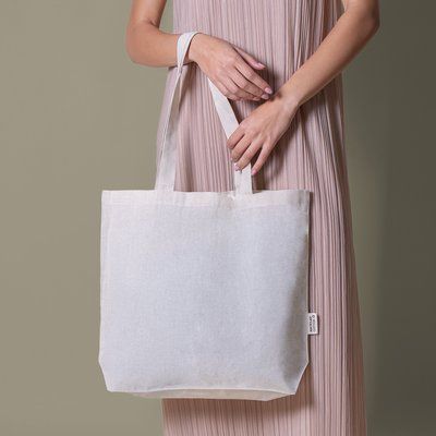 Bolsa de algodón con asas largas y bolsillo interior