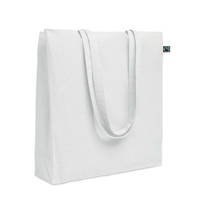 Bolsa de algodón Fairtrade con asas largas 180 gr/m² Blanco