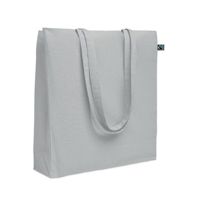 Bolsa de algodón Fairtrade con asas largas 180 gr/m² Gris
