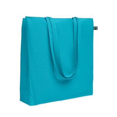 Bolsa de algodón Fairtrade con asas largas 180 gr/m² Turquesa