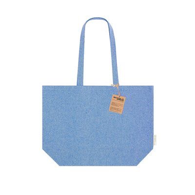 Bolsa algodón reciclado fuelle asas largas Azul