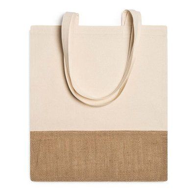 Bolsa de algodón y yute con asas largas Crudo