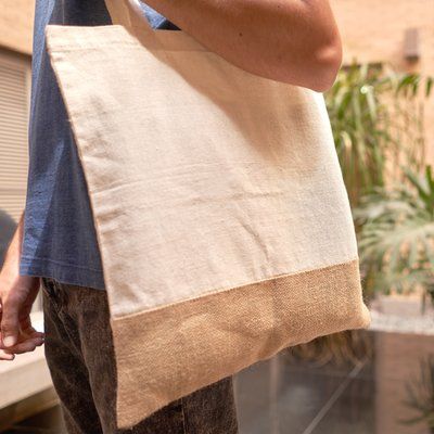 Bolsa de algodón y yute con asas largas