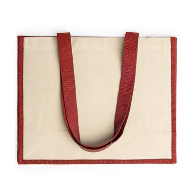 Bolsa bicolor de yute laminado y algodón con asas largas Rojo