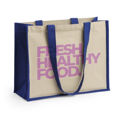 Bolsa bicolor de yute laminado y algodón con asas largas