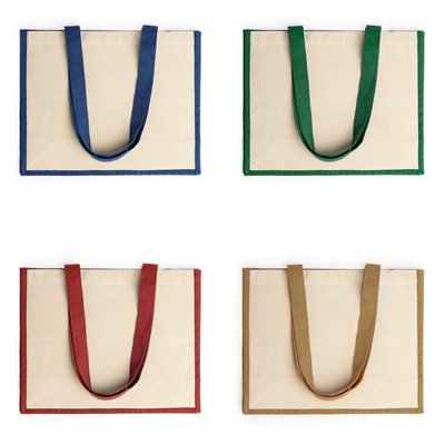 Bolsa bicolor de yute laminado y algodón con asas largas