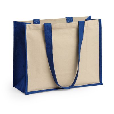 Bolsa bicolor de yute laminado y algodón con asas largas