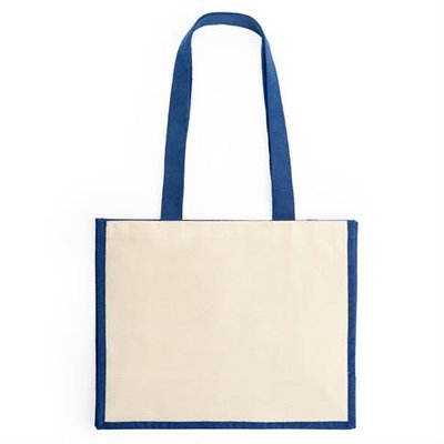 Bolsa bicolor de yute laminado y algodón con asas largas