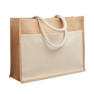 Bolsa de compra de yute laminado Beig
