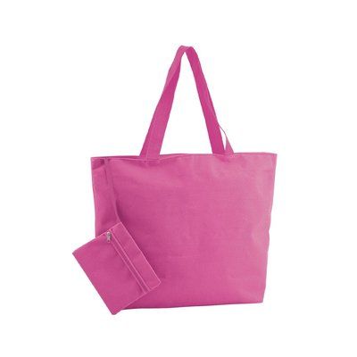 Bolsa de playa personalizada de poliéster con neceser 47 x 34 x 12,5 cm Fucsia