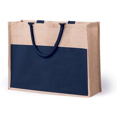 Bolsa ecológica de yute reforzada con bolsillo frontal de algodón Mar