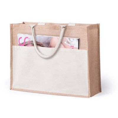 Bolsa ecológica de yute reforzada con bolsillo frontal de algodón Natu