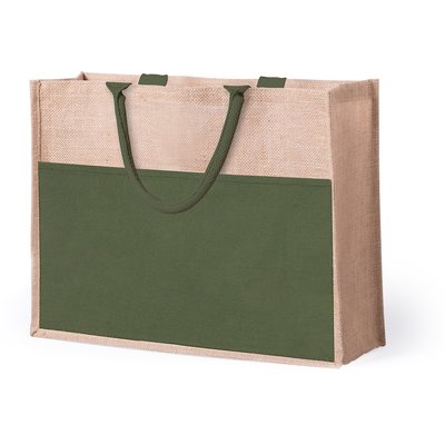 Bolsa ecológica de yute reforzada con bolsillo frontal de algodón
