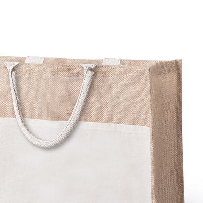 Bolsa ecológica de yute reforzada con bolsillo frontal de algodón