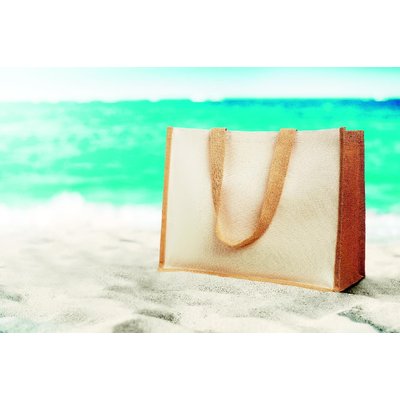 Bolsa de playa de canvas y yute con interior laminado y asas de algodón