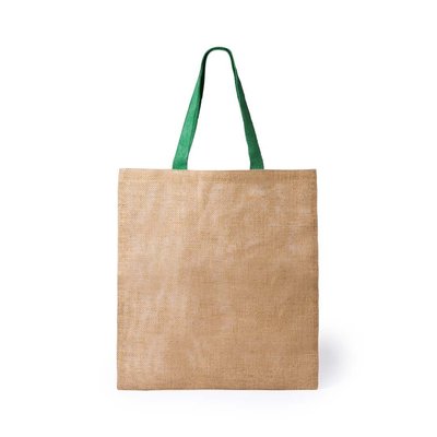 Bolsa resistente de tela ecológica de yute y asas verdes Ver