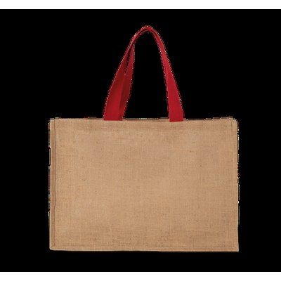 Bolsa shopper XL de yute asas de color Natural / Cherry Red
