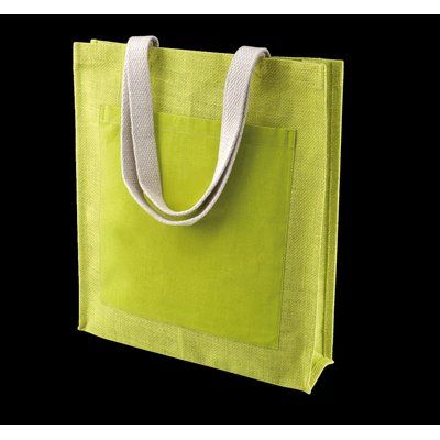 Bolsa shopper de yute con asas de algodón Lime Green