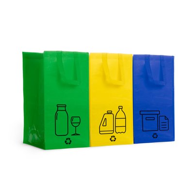 Bolsas de reciclaje con velcros laterales Verde/Azul/Amarillo