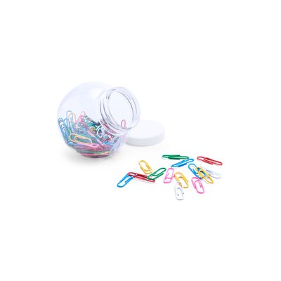 Bote con 100 clips de colores para papel