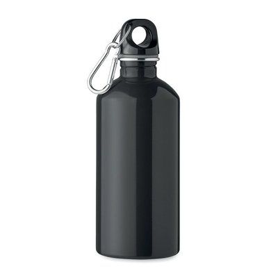Botella acero reciclado 500 ml con mosquetón Negro
