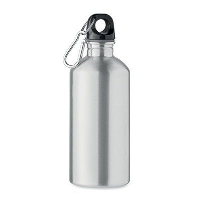 Botella acero reciclado 500 ml con mosquetón Plata Mate