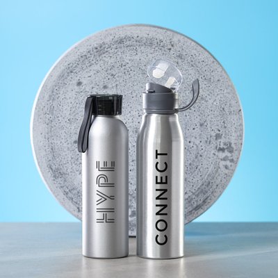Botella de agua con acabado plateado de aluminio 650 ml