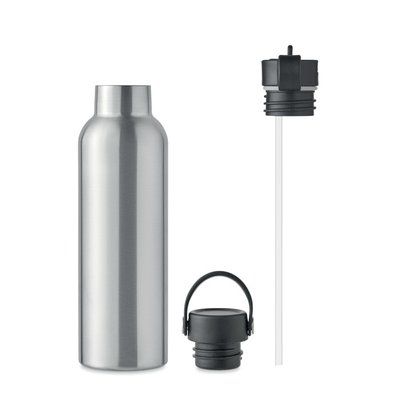 Botella Aislante Inox con 2 Tapones Plata Mate