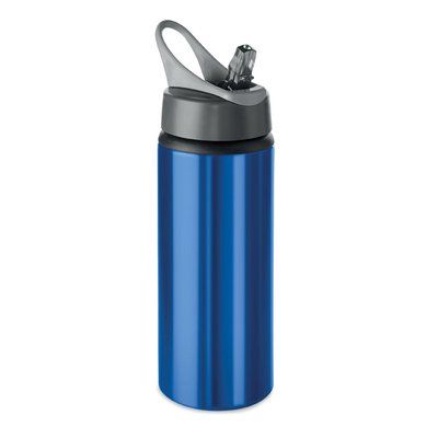 Botella Aluminio 600ml con Pajita Azul