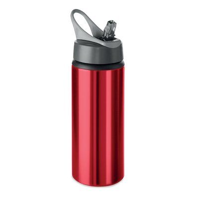 Botella Aluminio 600ml con Pajita Rojo