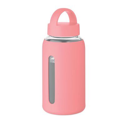 Botella de borosilicato con funda de silicona 600 ml Rosa Bebé